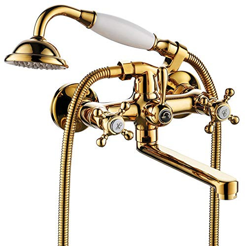 HomeLava Badewannenarmatur Wannenarmatur Retro Mischbatterie Bad Armatur Wasserhahn Nostalgie Zweigriffmischer Gold für Badewanne