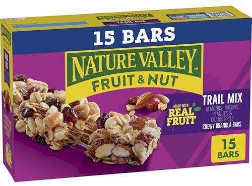 Nature Valley Chewy Fruit & Nut Trail Mix Granola Bars, Almond Raisin & Cranberry with Whole Grain Oats, No Artificial Flavors or Colors, No High Fructose Corn Syrup, On-the-Go Snack, 15 Bars 18 oz