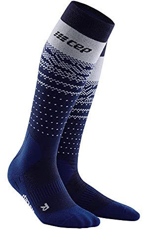 CEP - SKI THERMO MERINO COMPRESSION SOCKS für Damen | Merino Skisocken im blau/grauen NORDIC DESIGN Look | Größe II