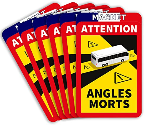 lepni.me Paket med 6 Magnetisk Varningsskylt för Döda Vinkeln Uppmärksamhet Vinklar Morts Klistermärke för Buss i Frankrike Starka Magnetdekaler med UV-skydd