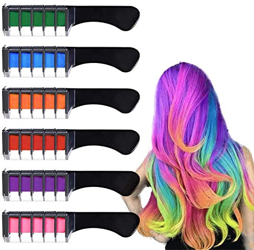 Hair Chalk Comb for Girl Gift, 6pcs Hair Colour Remover Temporary Hair Dye Hair Colour Pen Bright Hair Color Cream Kid Make Up Washable Colour Hairspray for Kids Christmas Gifts Cosplay Children's Day