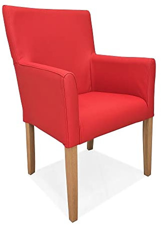 Quattro Meble Ledersessel Echtleder Esszimmerstühle Kross Arm Extra rotes Leder Siegelstein Stühle Lederstühle Sessel mit Armlehnen Echt Leder Esszimmer Stuhl mit hell Eichenbeinen.