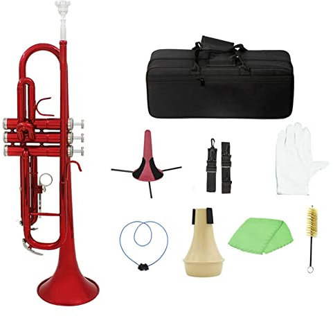 TSTS Trompete Standard Messingtrompete Bb B Flach Mit Mundstück Tragetasche Stimmgerät Dämpfer Trompetenständer Handschuhe Reinigungswerkzeuge Student Trompete (Color : 04)