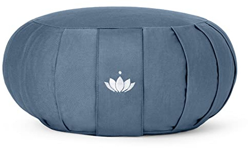 LOTUSCRAFTS Zafu cuscino da meditazione, altezza seduta 20 cm, modello Zen rotondo, cuscino da yoga, fodera in cotone lavabile, imbottitura in farro, certificato GOTS