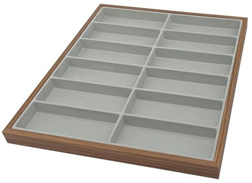 mixed24 Holz Vorlagebrett für 12 Brillen Dunkelbraun Brillenkoffer Brillentablett Brillenpräsentation Brillenaufbewahrung Brillenbox Brillendisplay Vorzeigetablett Vorlagetablett