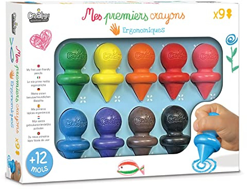 Créa Lign' | 1ers Crayons de Cire Ergonomiques | Dès 12 Mois | 9 Couleurs