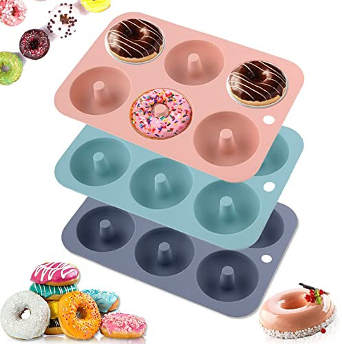 DQZSY 3 stampi per ciambelle a 6 cavità, antiaderenti, per alimenti, senza BPA, lavabili in lavastoviglie, adatti al forno