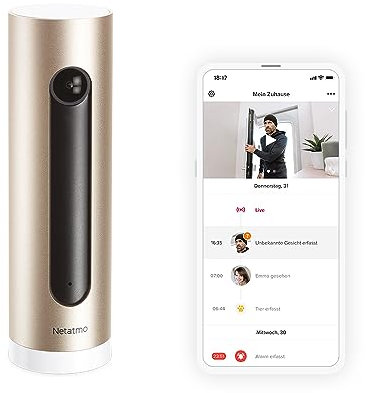 Netatmo Telecamera Wifi Interno con Supporto a Parete, 1080P, Videocamera di Sorveglianza, Sensore di Movimento, Visione Notturna, Senza Abbonamenti, Compatibile con Alexa, Google, Apple, NSC-AMZ