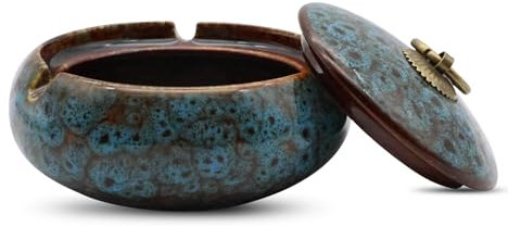 TECHEEL Keramik Aschenbecher Mit Deckel, Chinesischer Stil, für Outdoor Schreibtisch-Raucher - Heimbüro-Dekoration