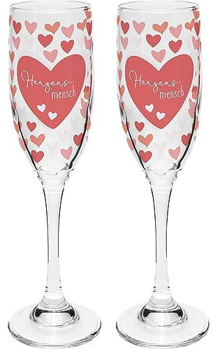 GRUSS & CO Set di calici da spumante, motivo Herzensmensch, 20 cl, confezione regalo, regalo per matrimonio, San Valentino, 48571