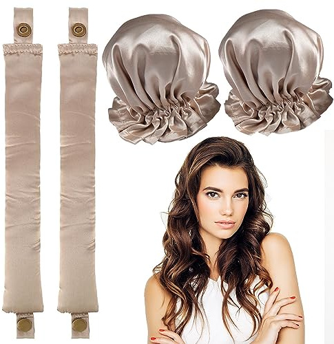 4 Stück Lockenwickler Locken Ohne Hitze, Heatless Curls Band, Lockenwickler Über Nacht, Heatless Hair Curler, Lockenwickler Große Locken, Geeignet für Kurzes und Langes Haar (Sekt)