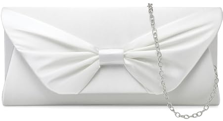 Milky Way Evening Clutch Bag Large Bow Ladies Purse Elegant Wedding Handbag With Detachable Chain Party Prom Bridal Holiday Women's Clutches Milky White