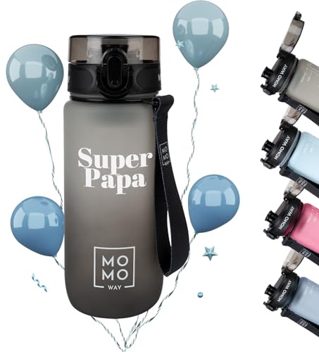 MOMO WAY Super Papa Trinkflasche Tritan Wasserflasche Mit Früchtebehälter Wiederverwendbare Geschenk Vater BPA-Frei 1-Klick Verschluss Super Papa 600ml