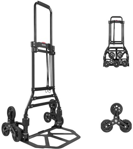 RJTEK 【Miglioramento del materiale】 Carrello per scale a mano e carrello, capacità di 99,8 kg, carrello per salire le scale, carrello per carichi pesanti, leggero, con manico telescopico, nero