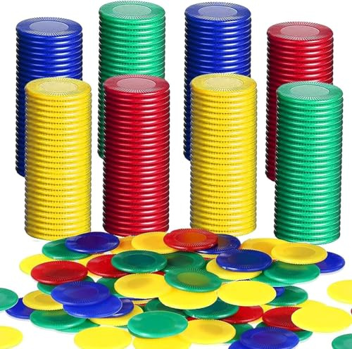 UieaMsio 400 Stück Plastik-Poker- und Bingo-Chips, verschiedene Farben, Zählchips für Kinder (22 mm)