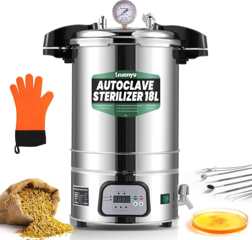 Huanyu 18L Autoklav Sterilisator, Temp. & Zeit Einstellbare, Aut.-Autoklav | Intelligente Steuerung Labor Elektrische Autoklaven Hochdruck-Dampf-Sterilisator für Sterilisation und Labor Lehre