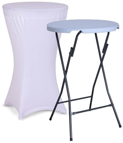 acamp Steh-Tisch Klappbar 80 cm Le Havre Mit Husse in Weiß | Outdoor-Geeignet & Wetterfest Beschichtet | Bar-Tisch Mit Pflegeleichtem Stahlrohr-Gestell | Klappbar Rund | Garten Silber-Grau