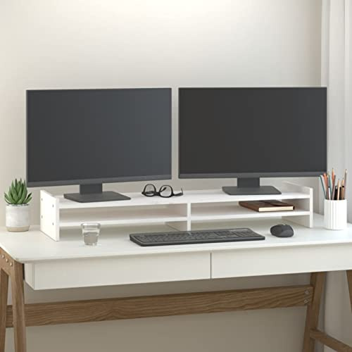 Mengtu Mobili Supporto per Monitor Bianco 100x27x15cm Legno Massello di Pino, Mobile Porta TV Mobiletto Basso per TV per Tavolino da Salotto Industriale Supporto TV Soggiorno SS1 Decorazione da Mobili