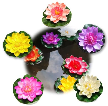 MagiSel Ninfee Artificiali, Ninfee Artificiali Galleggiante, fiori di loto, Galleggianti Fiori Artificiali Ninfee, laghetto Eva Lotus Flower per uso in piscine, acquari, scene di ruscelli (5 pezzi)