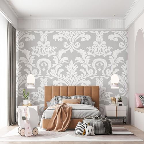 Light Colored Wall Mural 400 x 280 cm (W x H), Baroque Floral Texture Pattern Photo Wallpaper, Modern Non-Woven Mural Poster Wallpaper for Living Room or Kids Bedroom