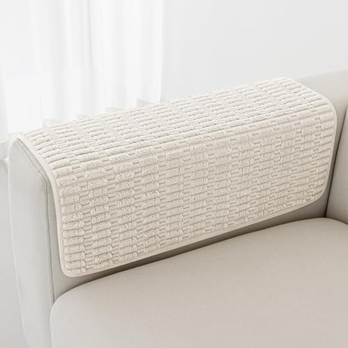 Foxdecor Couch Arm Covers Sofa Arm Cover, Arm Chair Covers Set of 2, Non-Slip Chair Arm Covers, Arm Rest Cover for Sofa, Armchair Slipcovers Couch Protector (Cream White 20x20 inch)