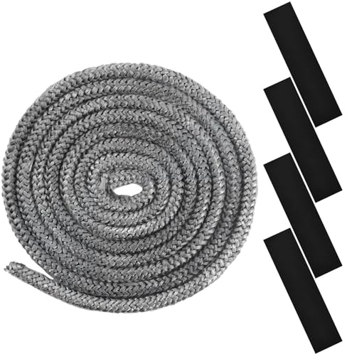 Ofendichtschnur, 14mm x 2,5m Dichtungsband für Kaminofen, mit 4 Stück Hochtemperaturbändern, Dichtungsschnur aus Glasfaser für Kamintüren, Versiegelungslinie für Öfen