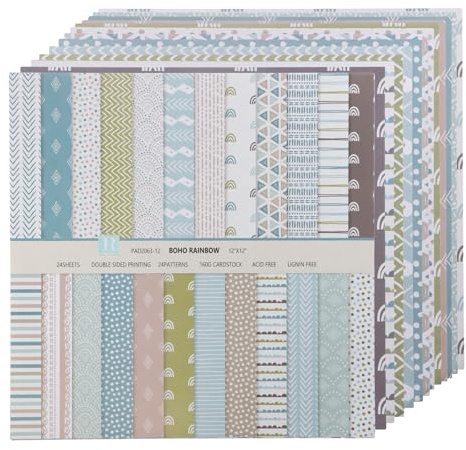 12 motivi bohémien 24 fogli di carta per decoupage double face per scrapbooking e progetti fai da te - 30 x 30 cm