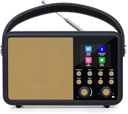 Retro Digital DAB Radio | Portable Bluetooth Radio Alarm Clock Mains and Battery | FM,60 Presets,Headphone Jack | Kitchen&Bedside Radio,Vintage style | LEMEGA CR8 Black
