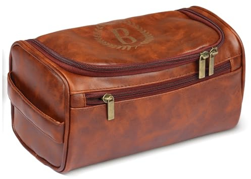 personalisierter Kulturbeutel Herren,Kosmetiktasche mit Namen Leder Kulturtasche Reisezubehör Kulturbeutel Geschenk für Männer, Trauzeugen,Papa (Dunkelbraun)