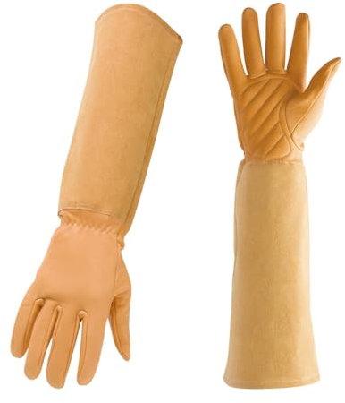 Lange Gartenhandschuhe – schützende Gartenhandschuhe, Gartenhandschuhe mit verlängerter Manschette | Rosenstulpen, dornensicher, dornensichere Rosenschnitt-Gartenhandschuhe aus Leder mit Unterarmschut