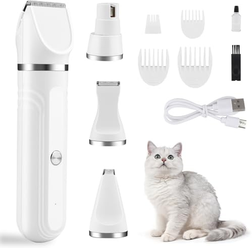 Beihre 4 en 1 Tondeuse pour Chien, Tondeuse de Pattes pour Chat Rasoir Sans Fil pour Chiens, Chats, Poils Longs,Pattes, Yeux, Oreilles, Visage, Corps