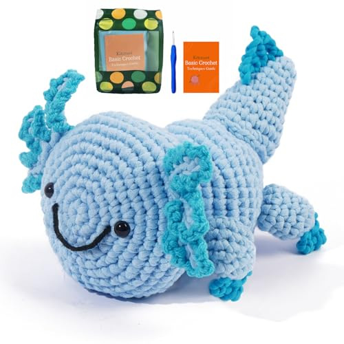 Kitcroet Häkelset Anfängerfreundliches Axolotl Häkelset mit Schritt-für-Schritt-Video-Tutorials, Amigurumi-Häkelset, 1 Packung Blue Axolotl