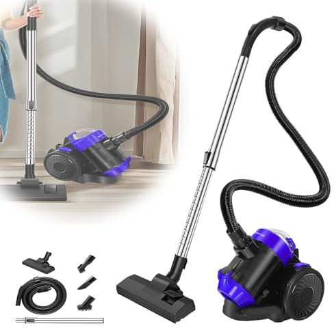 Aspirapolvere a cilindro senza sacco da 1200 W, per animali domestici, aspirapolvere leggero e senza sacchetto per pavimenti duri, tappeti e automobili, filtro HEPA
