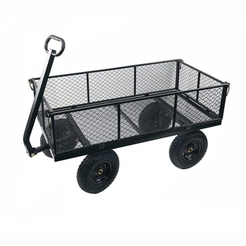 GTATBTG Chariot de jardin robuste – Chariot utilitaire avec côtés en maille amovibles, cadre en acier déformable, 14 roues durables, poignée coulissante pour utilisation à la ferme, cour et pelouse