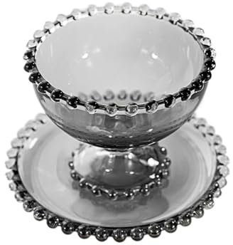 WLIHDB Copas De Helado Taza de cristal for postre, cuenco for helado, cuentas de cristal artesanal, ensaladera de frutas, taza for helado y platillo, 2 uds.(Gray2)