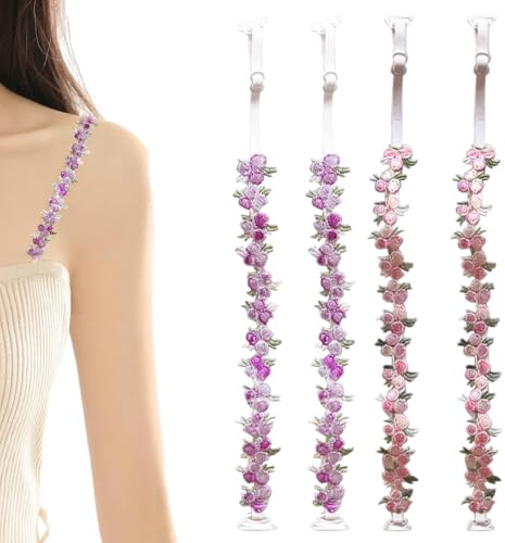 2 Paare BH Träger,BH Abnehmbare Träger Elastischer,BH Träger Rutschen Verstellbare,Rutschfeste BH-Träger Set,Strapse mit Flower und Spitze,für Damen Bra Ersatzträger,für Kollokation Kleid Halfter usw