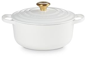 Le Creuset Signature Bräter aus emailliertem Gusseisen, rund, 20 GLD Knauf, Weiß