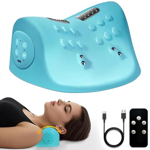 EMS Nackenmassagegerät Kabellos, Elektrische Nackenmassagegerät mit Wärme, Nackenstrecker zur Entspannung von Nacken und Schultern, 3 Modi 3 Einstellbare Frequenzen