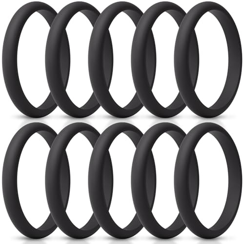 ThunderFit Women’s Silicone Thin and Stackable Ring Enhancers, Silicone Wedding Bands, 2.5mm Wide 2mm Thick, Variety Multipack 1-12, 9.5 - 10 (19.8mm), Silicone, No Gemstone