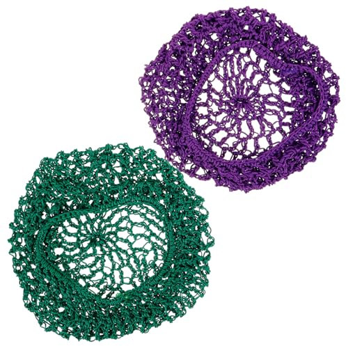TOVINANNA Lange Handgefertigte Häkel Netzmütze Aus Dehnbarem Material Haarschutz Schlafhaube Für Damen 2 Stück Grün Und Violett Atmungsaktiv Und Langlebig