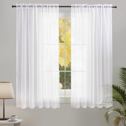 HiSnug Curtains Net Curtains Set of 2 White Voile Transparent Kitchen Curtains Bistro Curtain Curtains for Small Windows Light Filtering & Machine Washable W x H 140 x 145 cm x 2