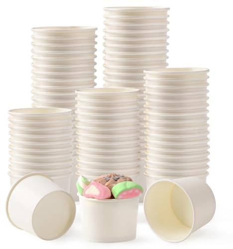 Belinlen 200 Pcs Paper Ice Cream Cups 4 oz Disposable Paper Dessert Cups | Small Treat Cups for Sundae Dessert Supplies Frozen Yogurt Cup (White)