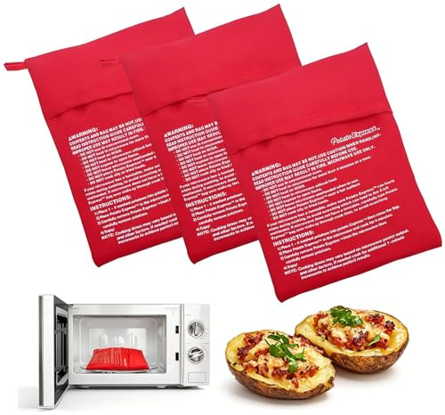 3 Stück Kartoffelsack Mikrowelle, Mikrowellen Kartoffelbeutel, Kochtasche Mikrowelle, Kartoffelsack für die Mikrowelle, Kartoffel Tasche, Kartoffel Express, für Süßkartoffel, Mais usw (rot 1)