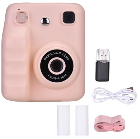 Andoer Appareil photo numérique à impression instantanée pour enfants de 3 à 14 ans avec papier d'impression et carte de 32 Go, cadeau créatif amusant pour enfants de 3 à 14 ans (rose)