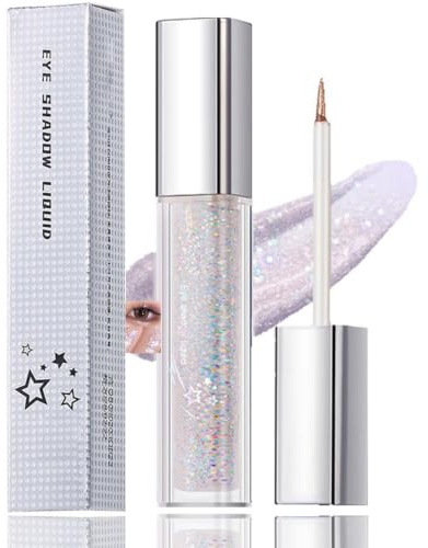 Shimmer Eyeshadow, Pale Lilac Reflective Eye Glitter, 1-Pack With Wand | Multicoloured Flecks, Clear Rectangular Tube, Silver-Finish Cap, Apply Across Lids Or Dab At Centre Of An Existing Eye Look