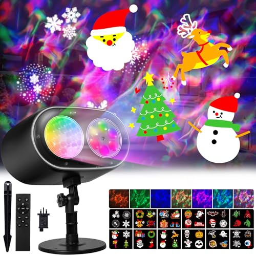 2025 Upgrade Christmas Projector Light, Outdoor 2-in-1 HD Holiday Projector with Remote Timer, 12 Dynamic Patterns & 7 Color Wave Effects for House Garden Yard Xmas Thanksgiving