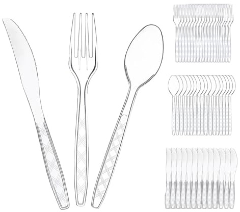 Plastikbesteck, 150 Stück Party Besteck Plastik, 50 Plastikmesser 50 Plastikgabeln 50 Löffel, Party Besteck Wiederverwendbar für Familie Partys Geburtstagsfeiern Hochzeiten