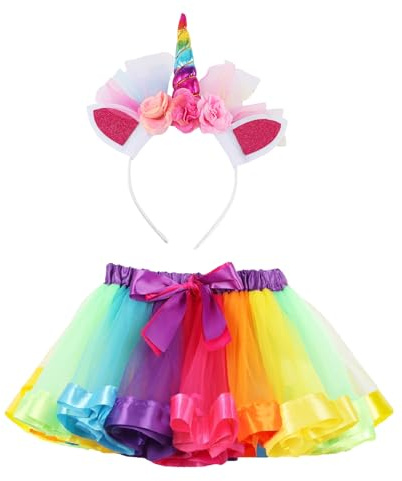 GWAWG Regnbåge enhörning tutu-kjol för flickor med enhörning pannband, kläder för barn prinsessa klä upp balettdans kjol set jul halloween kostym (Storbritannien, ålder, 12 år, Plus, lila)