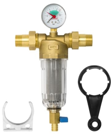 pokm toolsmarket - 1 Rückspülfilter mit Manometer, Messinggehäuse, Ausspülbarer Wasserfilter mit Rückspülung Wiederverwendbar Selbstreinigend