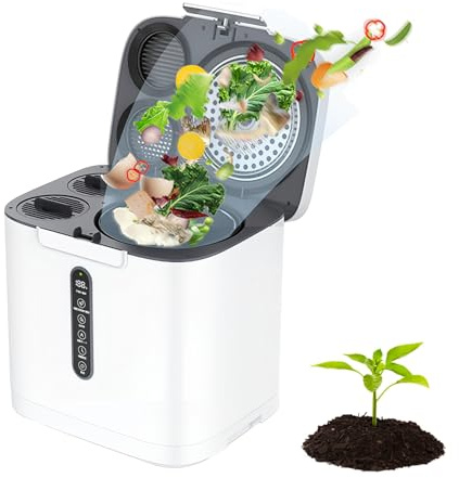 Compostador eléctrico de Cocina, compostador Inteligente de encimera de 3,8 L con 2 filtros de carbón Activado, compostador de residuos orgánicos Inodoro con Pantalla LED, autolimpieza
